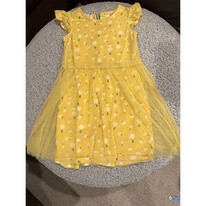 Hanna Andersson Girls Size 10 Yellow Daisy Short Sleeve Dress Tulle Skirt